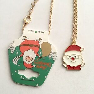 New Gold Tone Santa Clause Charm Necklace